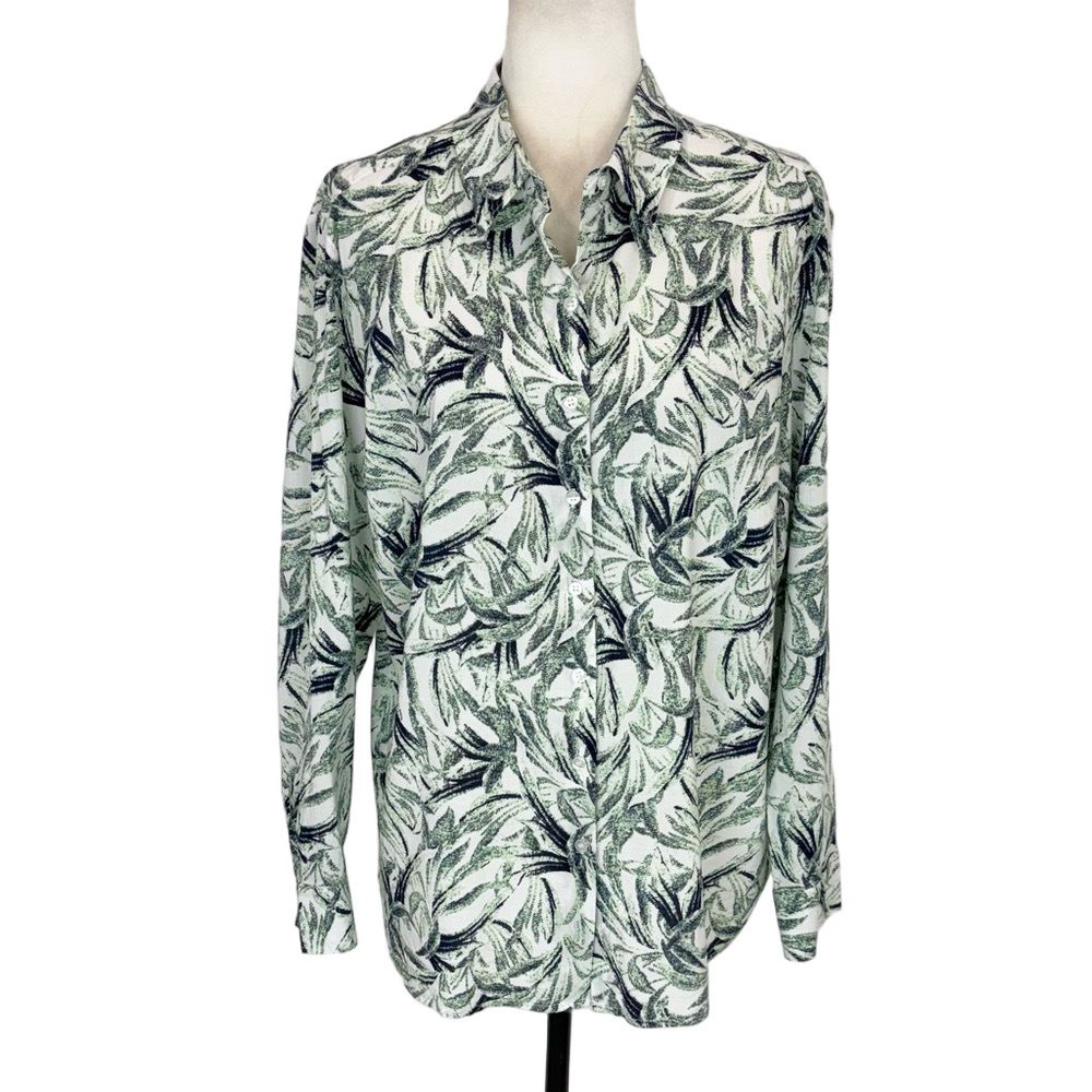 Olsen green leaf print shirt